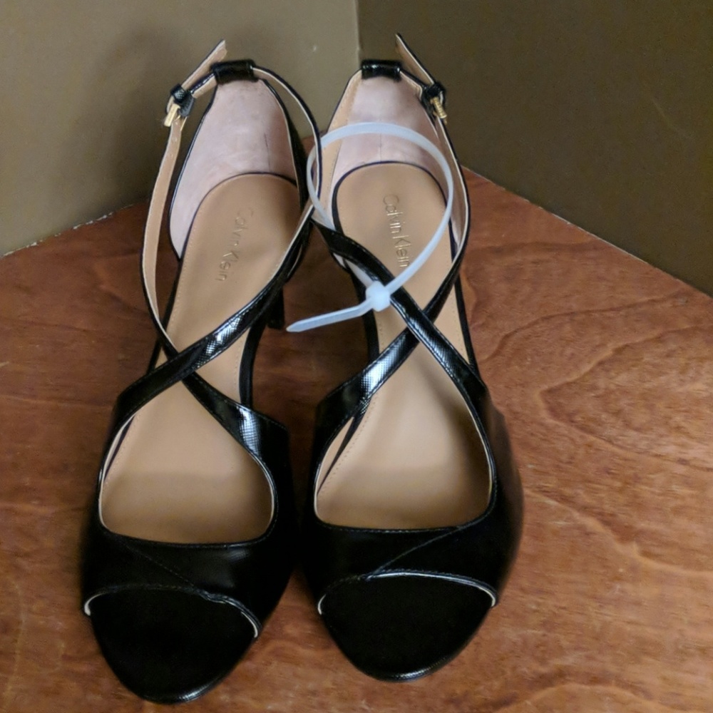 Calvin Klein leather strappy dress sandals.